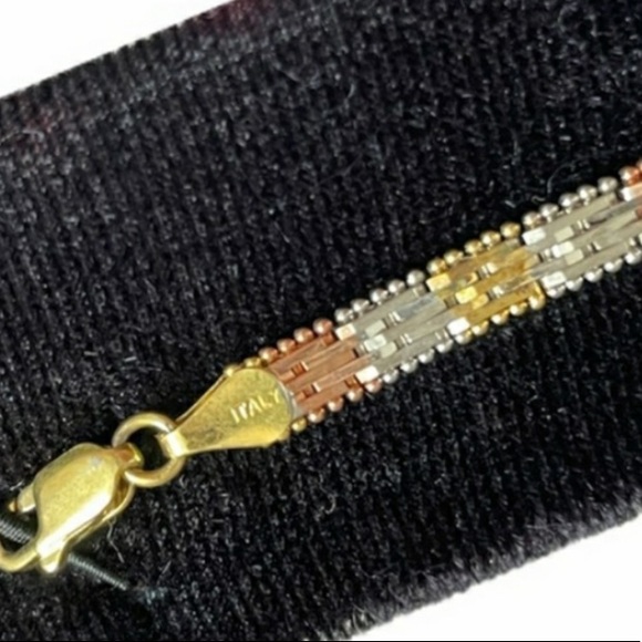 Tricolor and Diamond Accent Bracelet Stamped Italy Beautiful Statement Bracelet - Picture 12 of 16